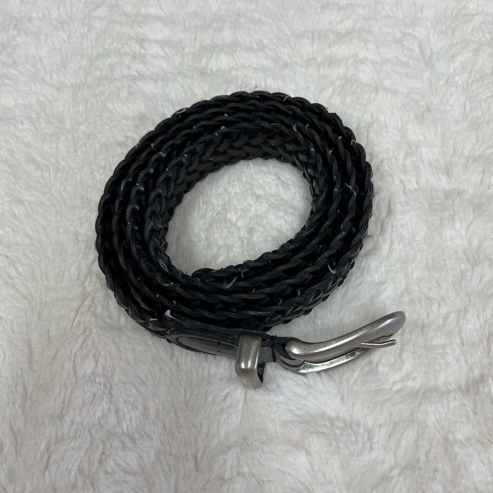 Braided black faux leather belt, Size Large